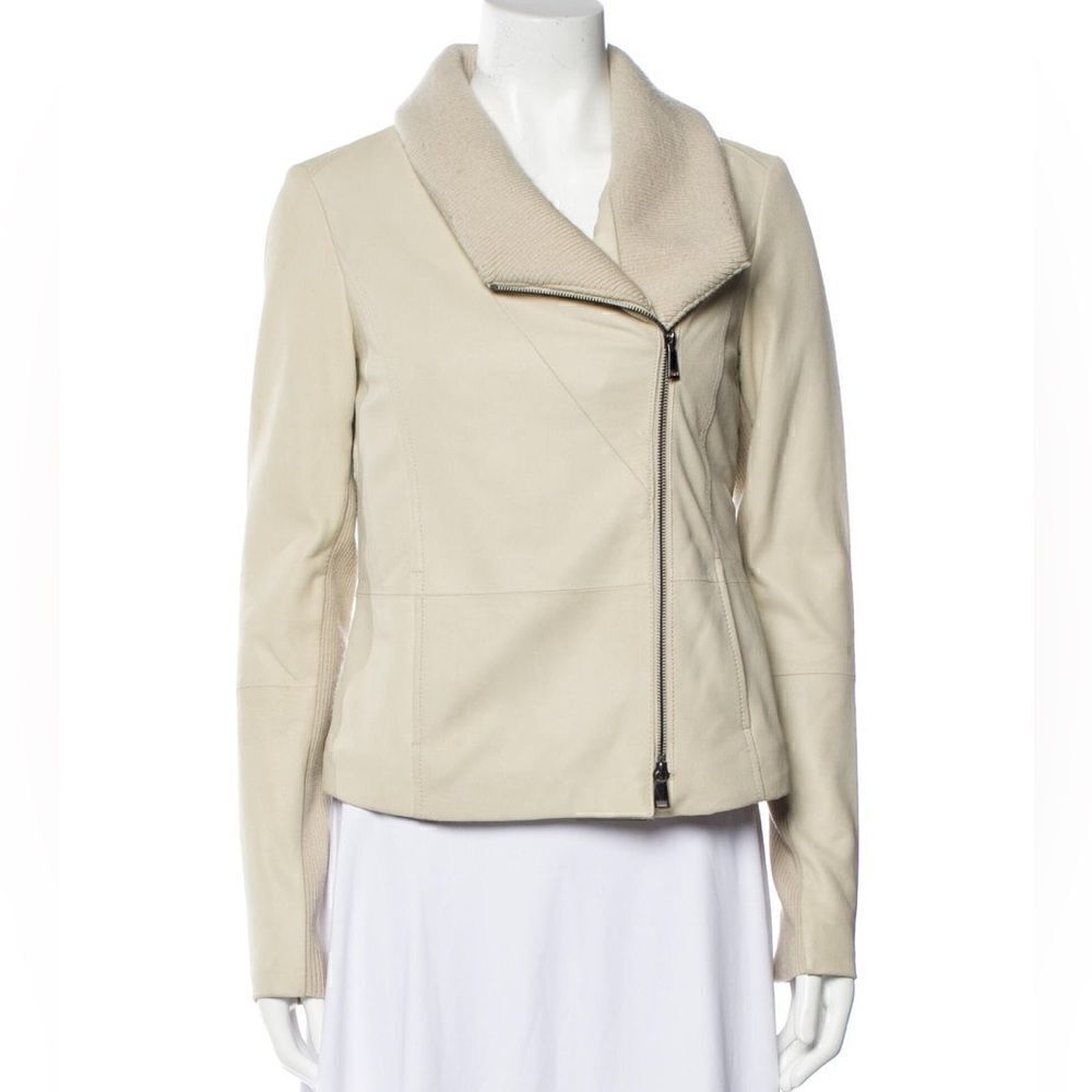 Vince Rib Scuba Collar Goat Leather Jacket Off White SIZE MEDIUM